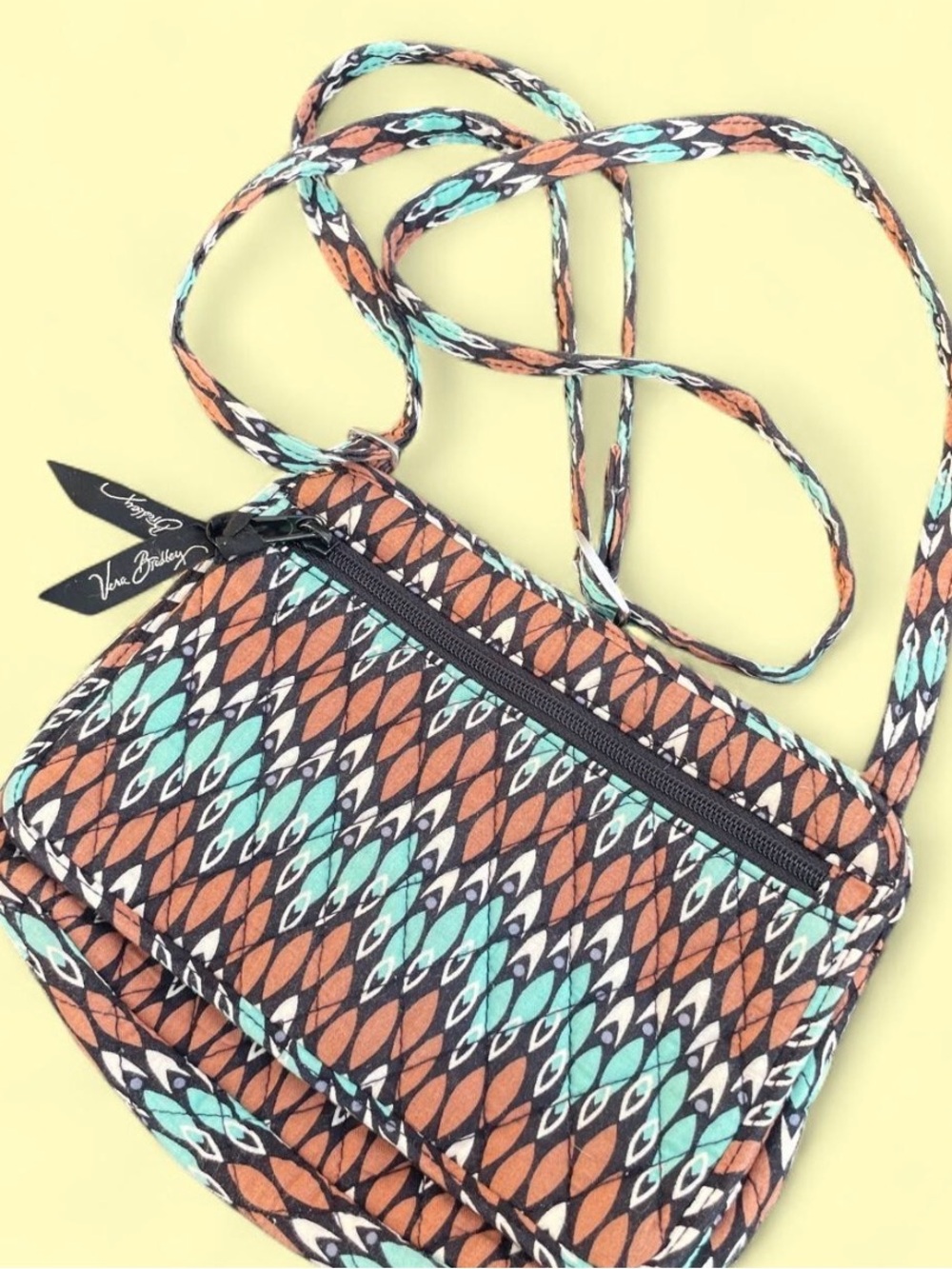 Vera Bradley retired Sierra Stream StreCrossbody, Teal & Black Teardrop Print